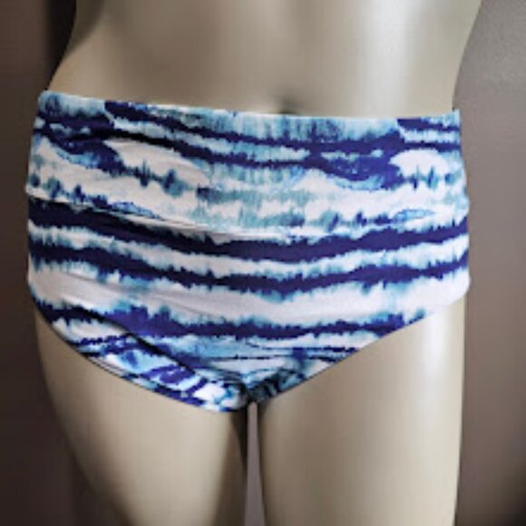 Calia Mid Rise Wide Band  Striped Bikini Swim Bottoms Plus Size - Picture 2 of 10